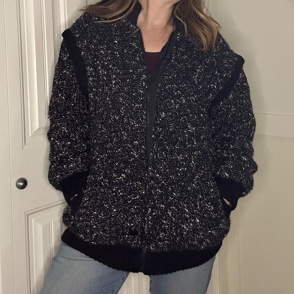 Vintage 90s Karizma Black Speckled Wool Bomber Jacket (Size S/M) - Picture 5 of 15
